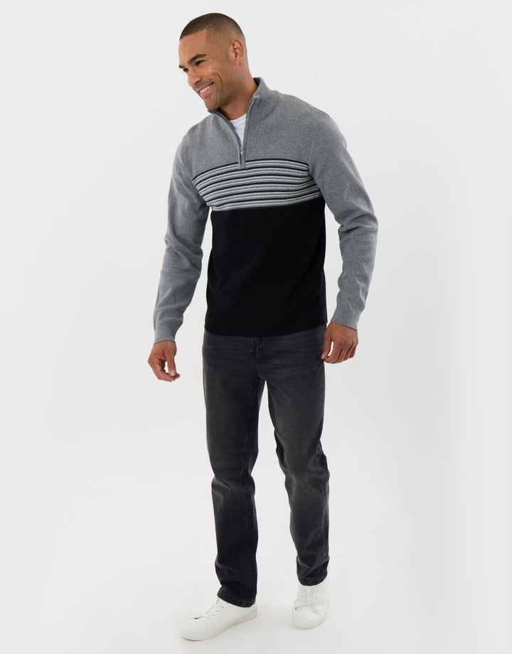 Threadbare Textured Stitch Quarter Zip in Black - full body