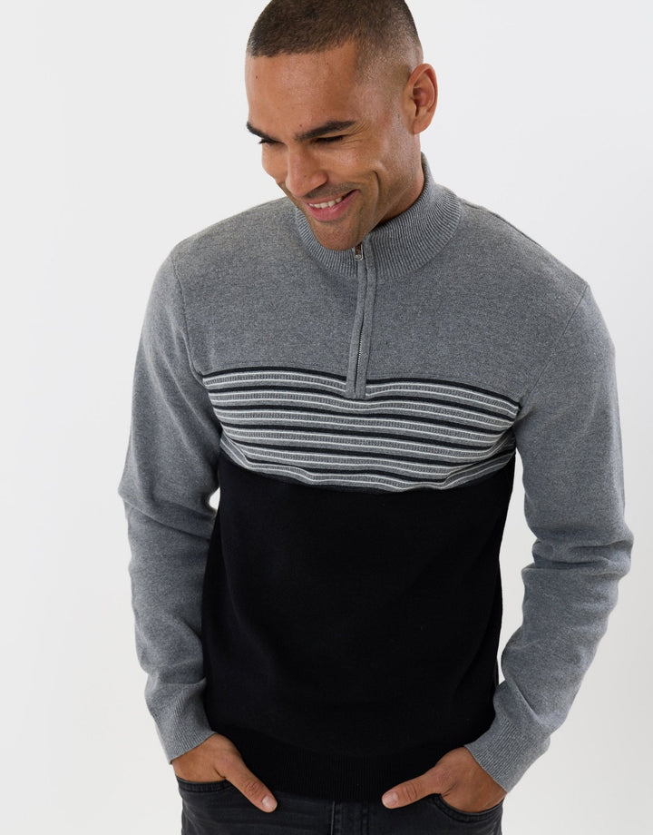 Threadbare Textured Stitch Quarter Zip in Black - detail