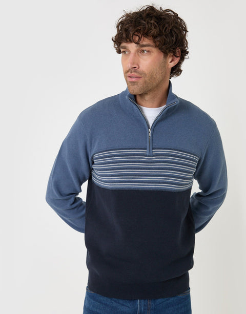 Threadbare Textured Stitch Quarter Zip in Navy - front view