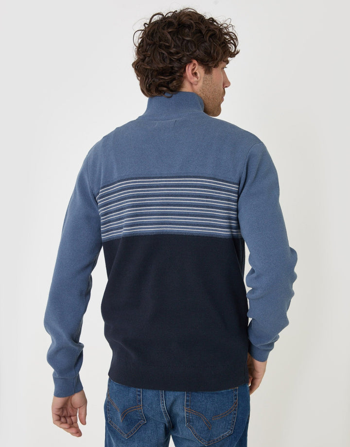 Threadbare Textured Stitch Quarter Zip in Navy - back view