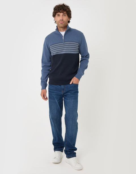 Threadbare Textured Stitch Quarter Zip in Navy - full body
