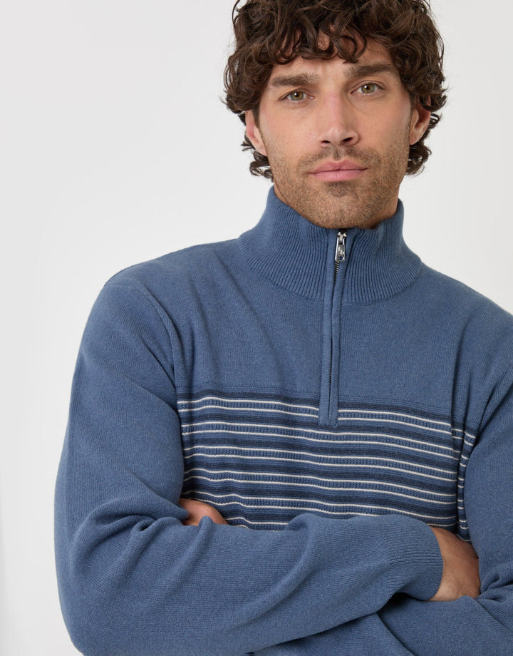 Threadbare Textured Stitch Quarter Zip in Navy - close up