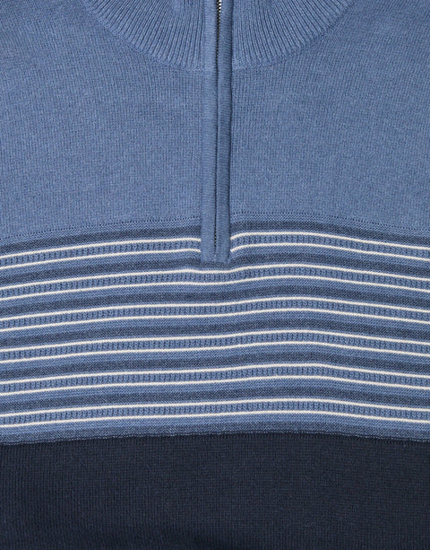 Threadbare Textured Stitch Quarter Zip in Navy - detail