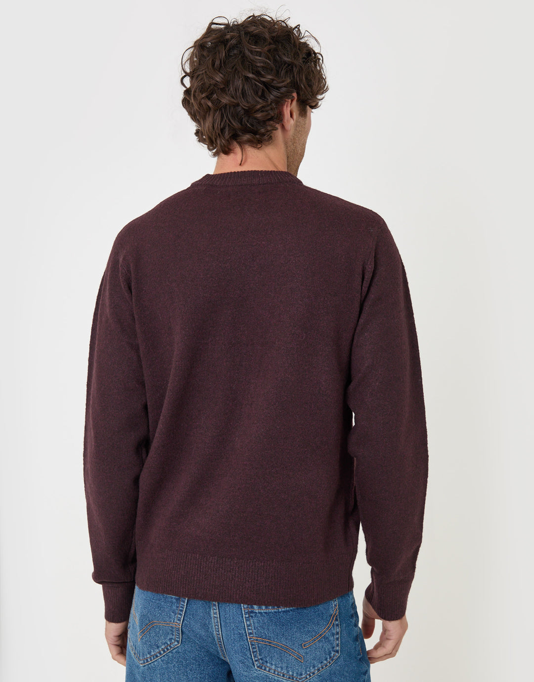 Threadbare Argyle Crew Neck Jumper in Burgundy - back view