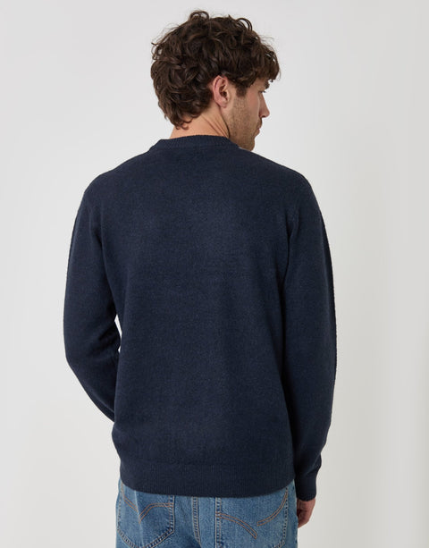 Threadbare Argyle Crew Neck Jumper in Navy - back view
