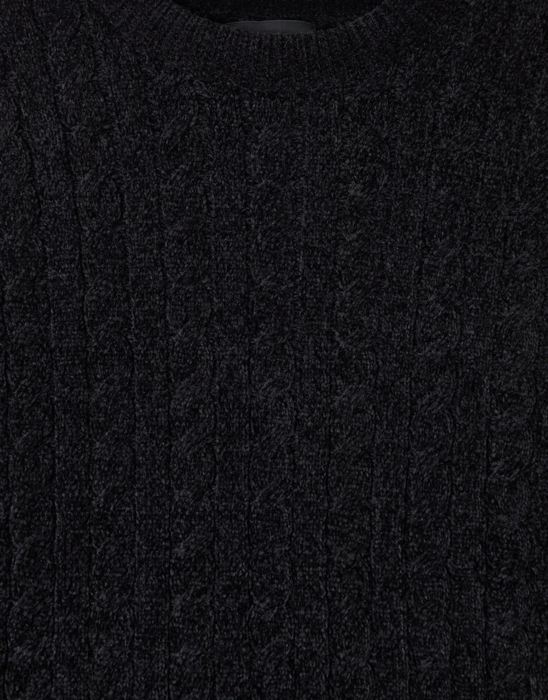 Threadbare Fluffy Cable Knit Crew Neck Jumper in Black - detail