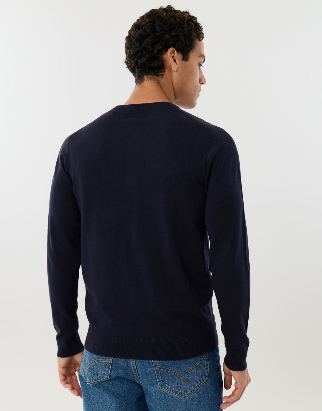 Knitted Long Sleeve Button Polo Jumper in Navy