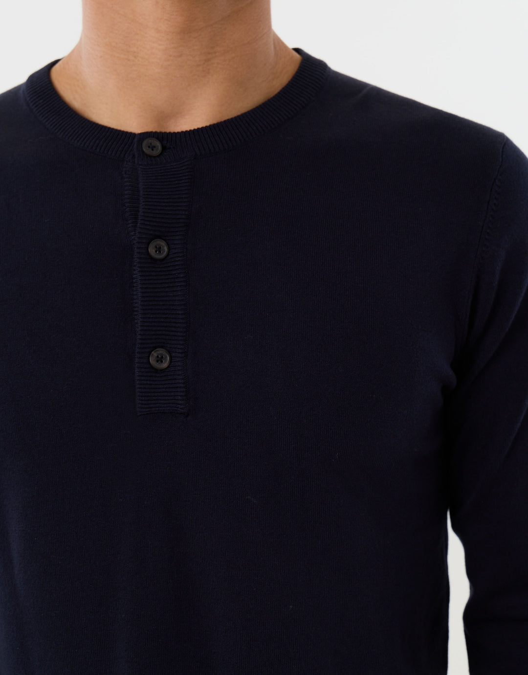 Knitted Long Sleeve Button Polo Jumper in Navy