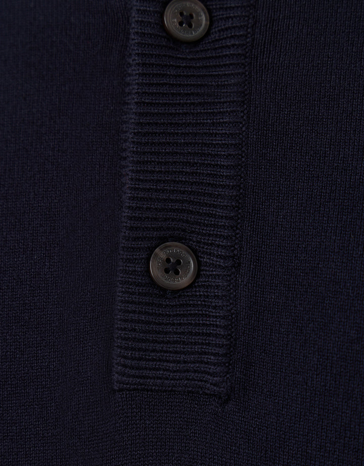 Knitted Long Sleeve Button Polo Jumper in Navy
