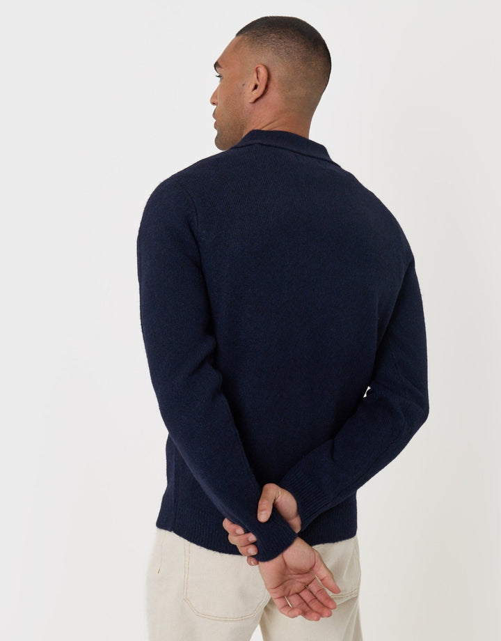 Knitted Quarter Zip Polo Jumper in Navy