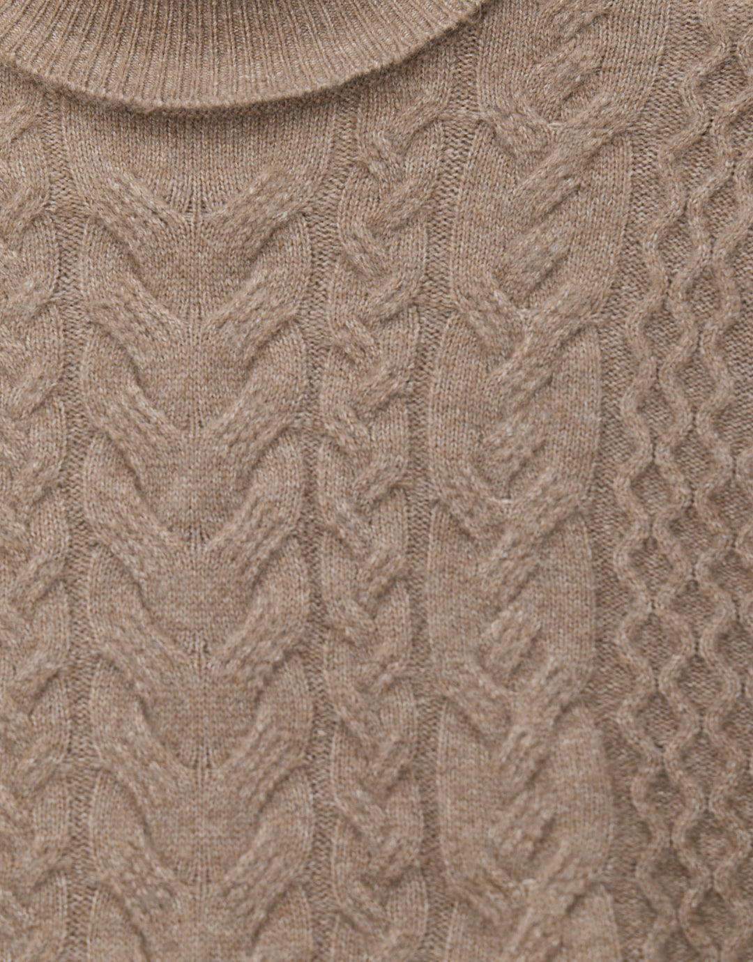 Cable Knit Roll Neck Jumper in Taupe