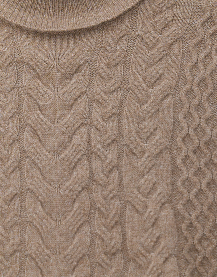 Cable Knit Roll Neck Jumper in Taupe