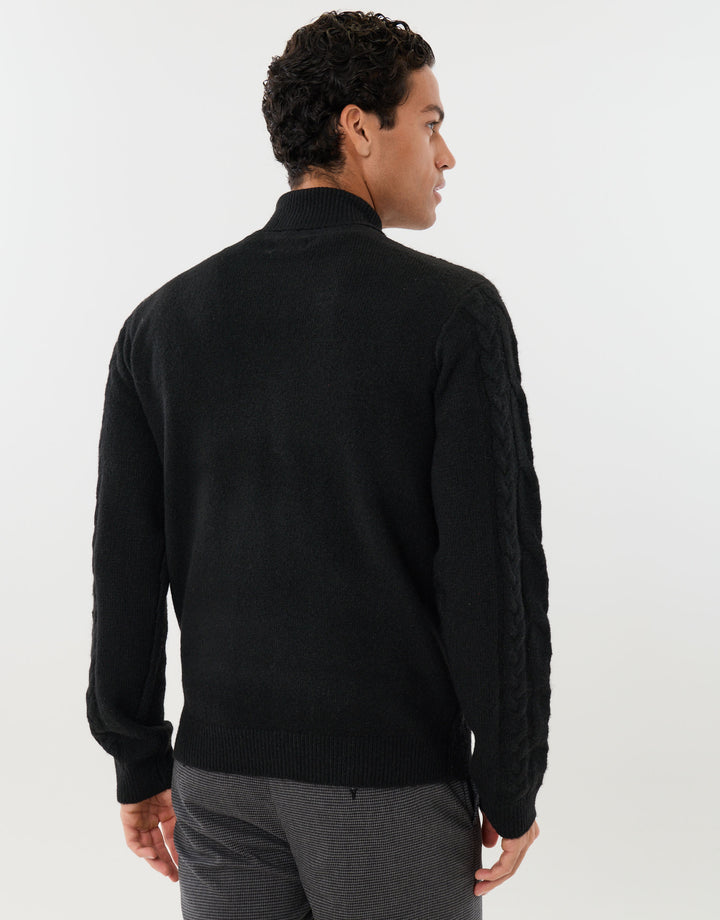 Cable Knit Roll Neck Jumper in Black