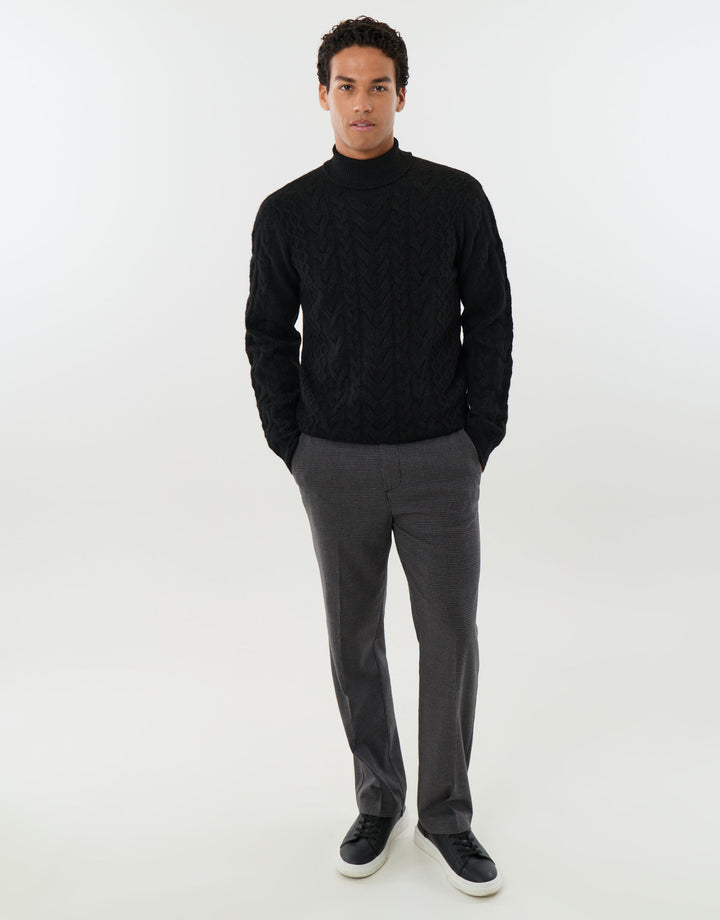 Cable Knit Roll Neck Jumper in Black