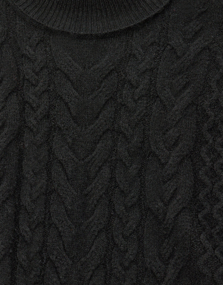 Cable Knit Roll Neck Jumper in Black
