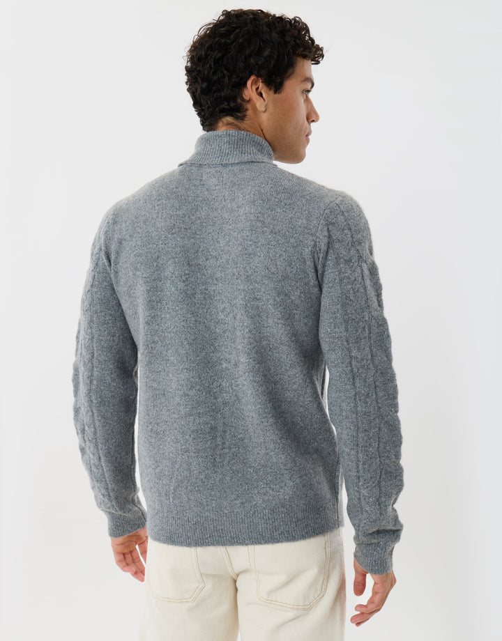 Cable Knit Roll Neck Jumper in Grey