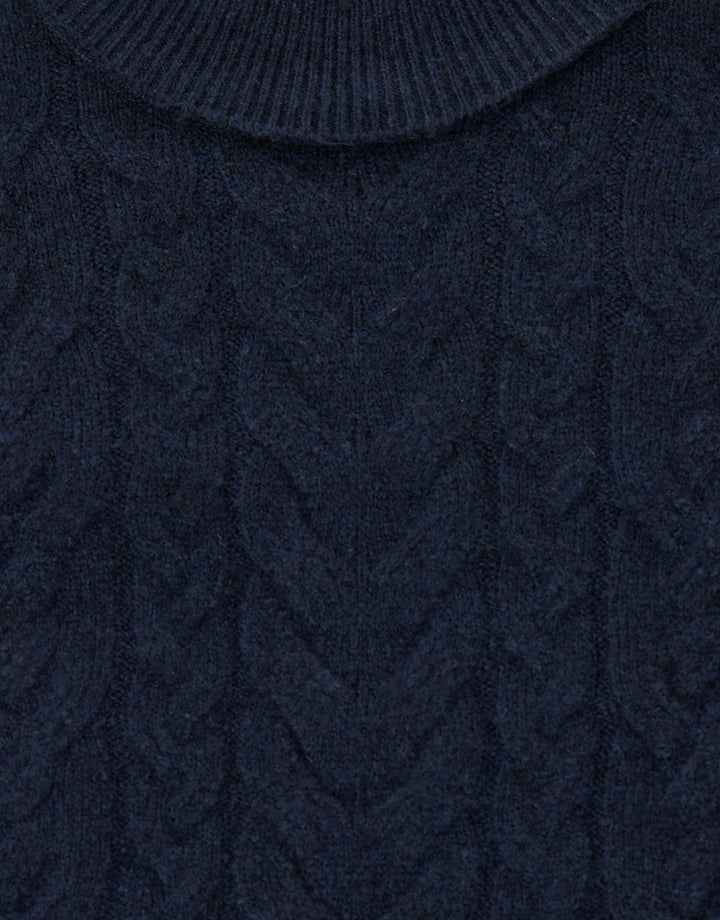 Cable Knit Roll Neck Jumper in Navy
