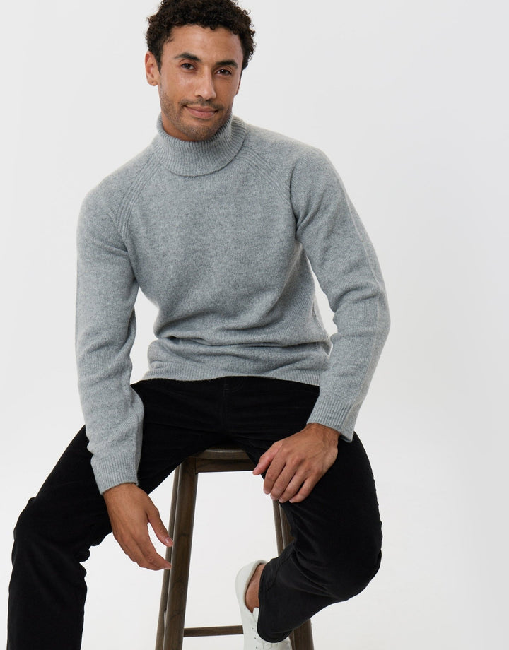 Raglan Sleeve Roll Neck Jumper in Grey Marl