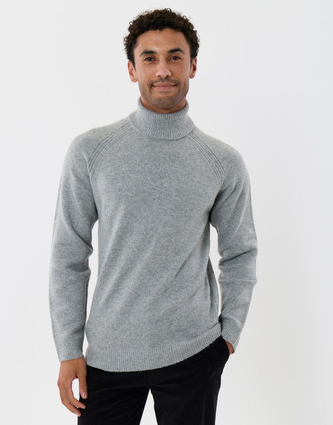 Raglan Sleeve Roll Neck Jumper in Grey Marl