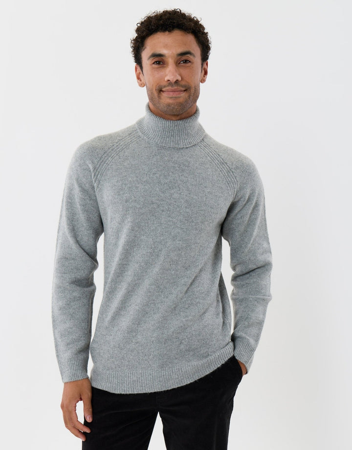 Raglan Sleeve Roll Neck Jumper in Grey Marl