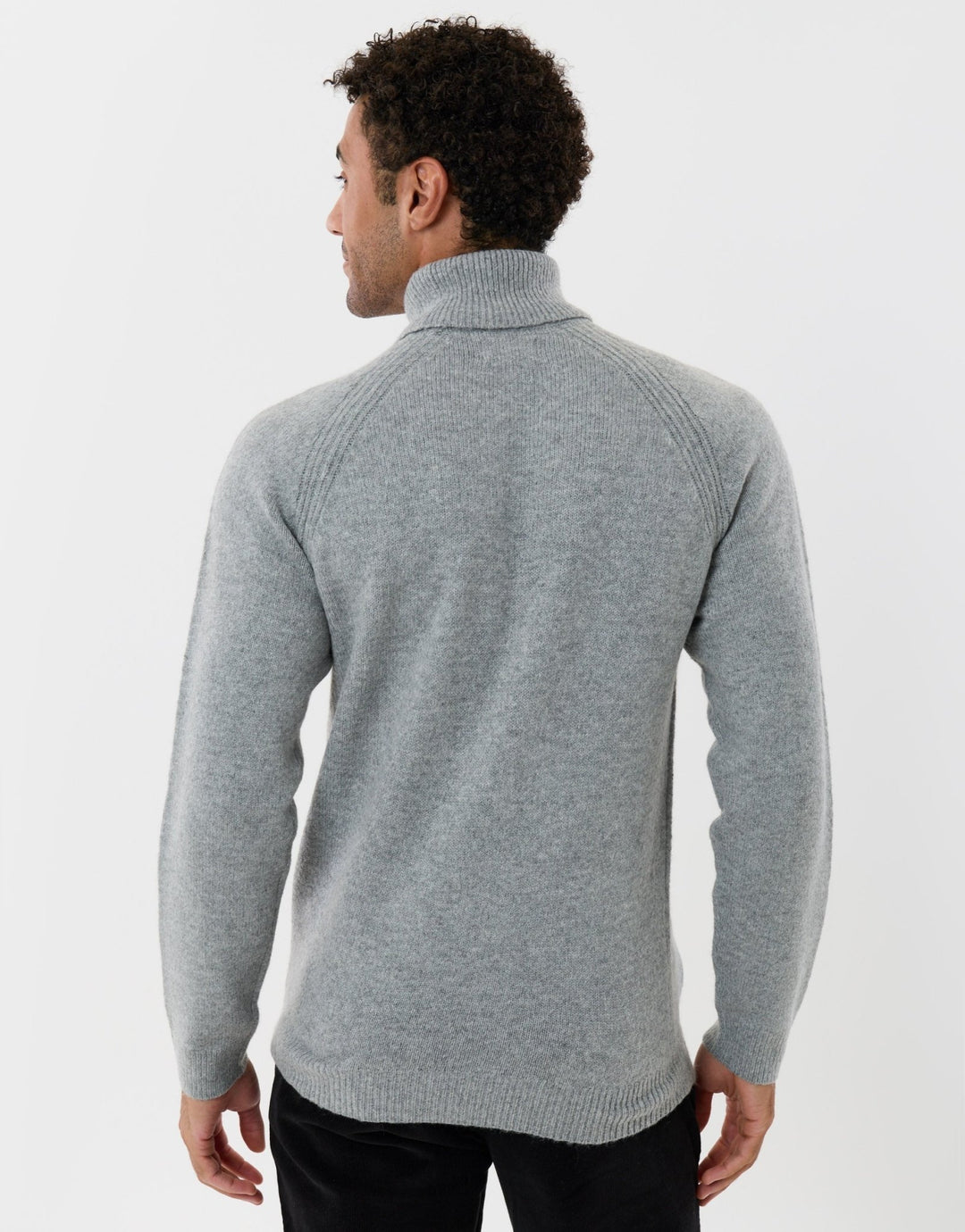 Raglan Sleeve Roll Neck Jumper in Grey Marl