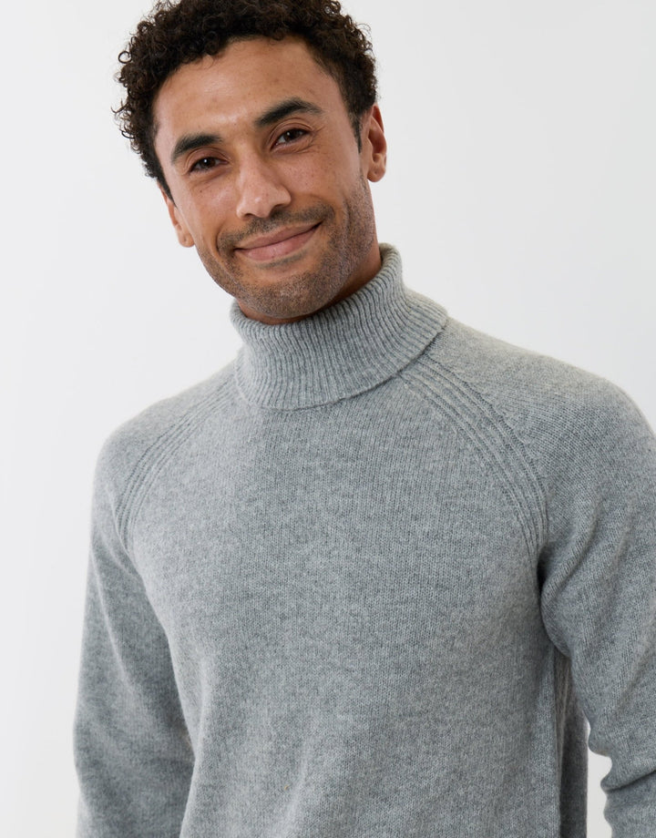 Raglan Sleeve Roll Neck Jumper in Grey Marl