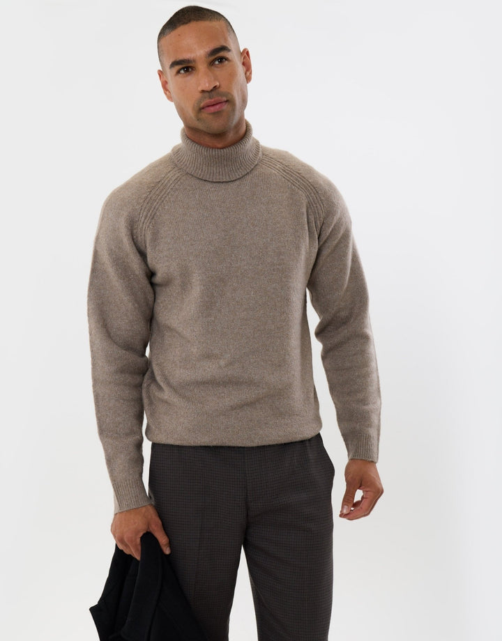 Raglan Sleeve Roll Neck Jumper in Taupe