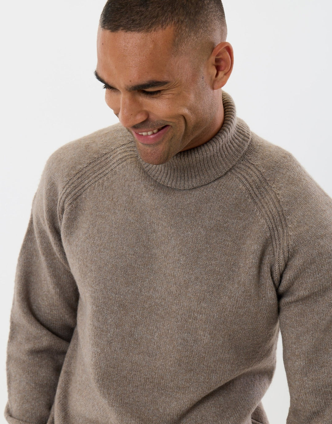Raglan Sleeve Roll Neck Jumper in Taupe
