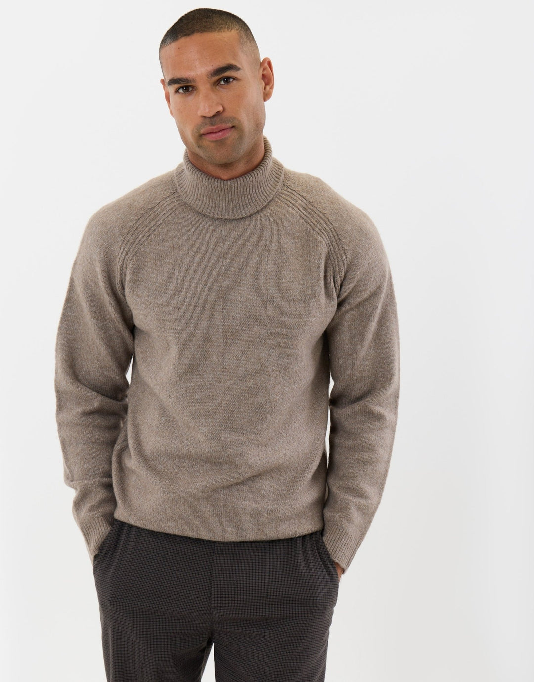Raglan Sleeve Roll Neck Jumper in Taupe