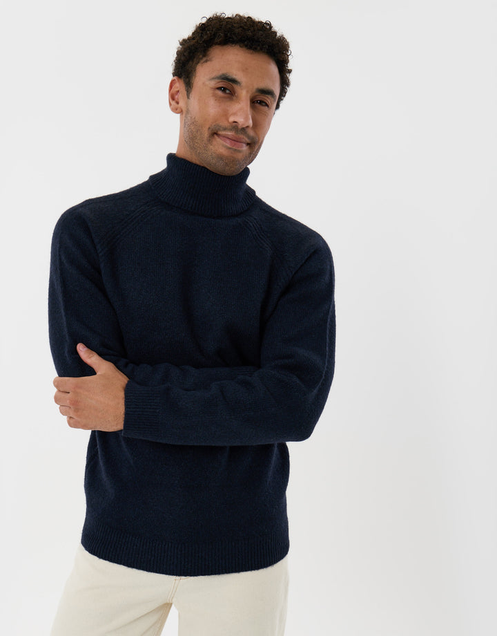 Raglan Sleeve Roll Neck Jumper in Navy