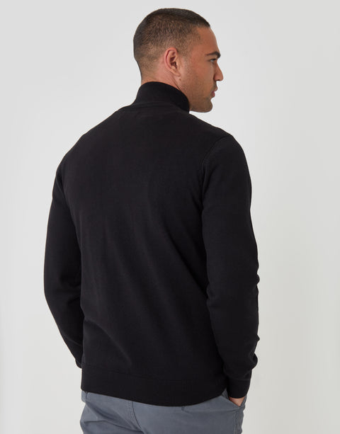 Threadbare Diamond Cable Knit Quarter Zip Jumper in Black - back view