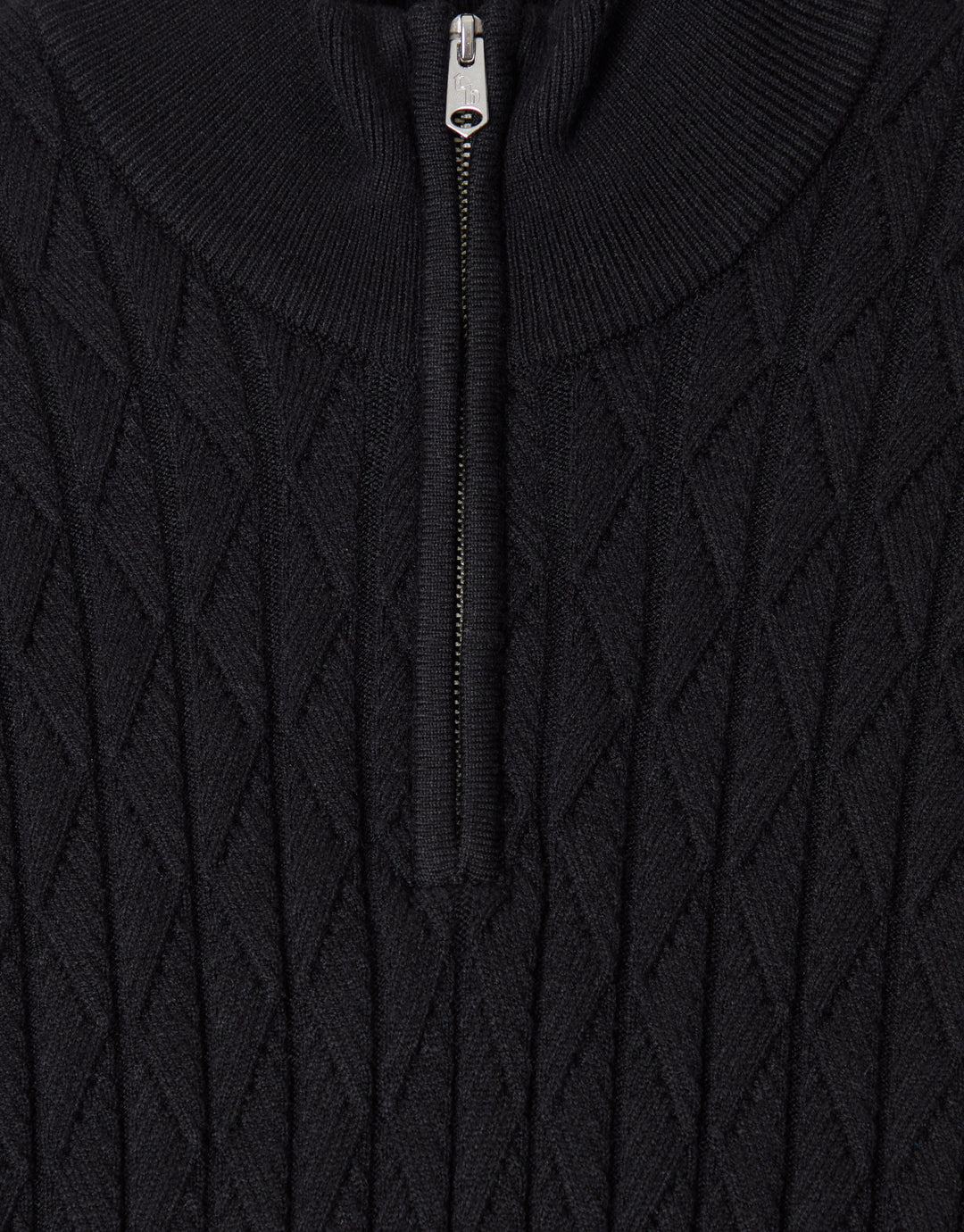 Threadbare Diamond Cable Knit Quarter Zip Jumper in Black - detail