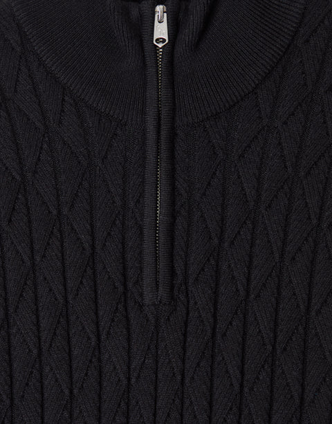 Threadbare Diamond Cable Knit Quarter Zip Jumper in Black - detail