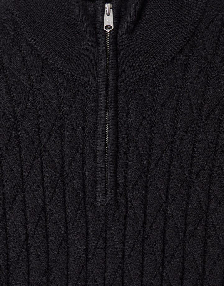 Threadbare Diamond Cable Knit Quarter Zip Jumper in Black - detail