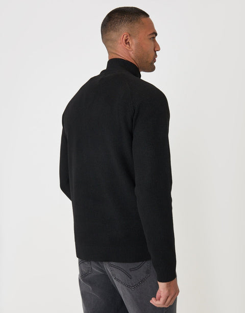 Threadbare Funnel Neck Quarter Zip Jumper in Black - back view