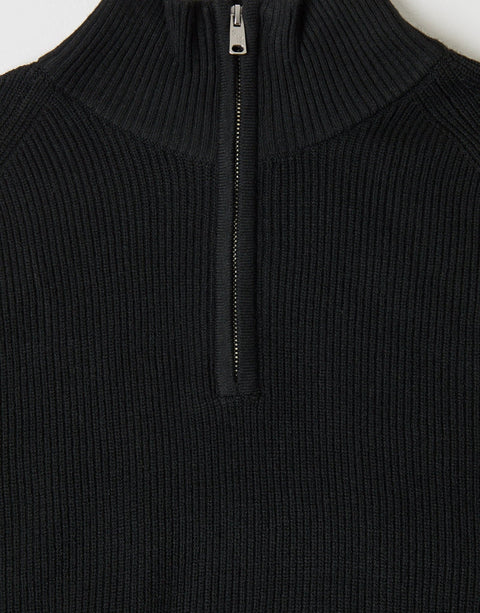Threadbare Funnel Neck Quarter Zip Jumper in Black - detail