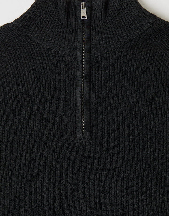 Threadbare Funnel Neck Quarter Zip Jumper in Black - detail