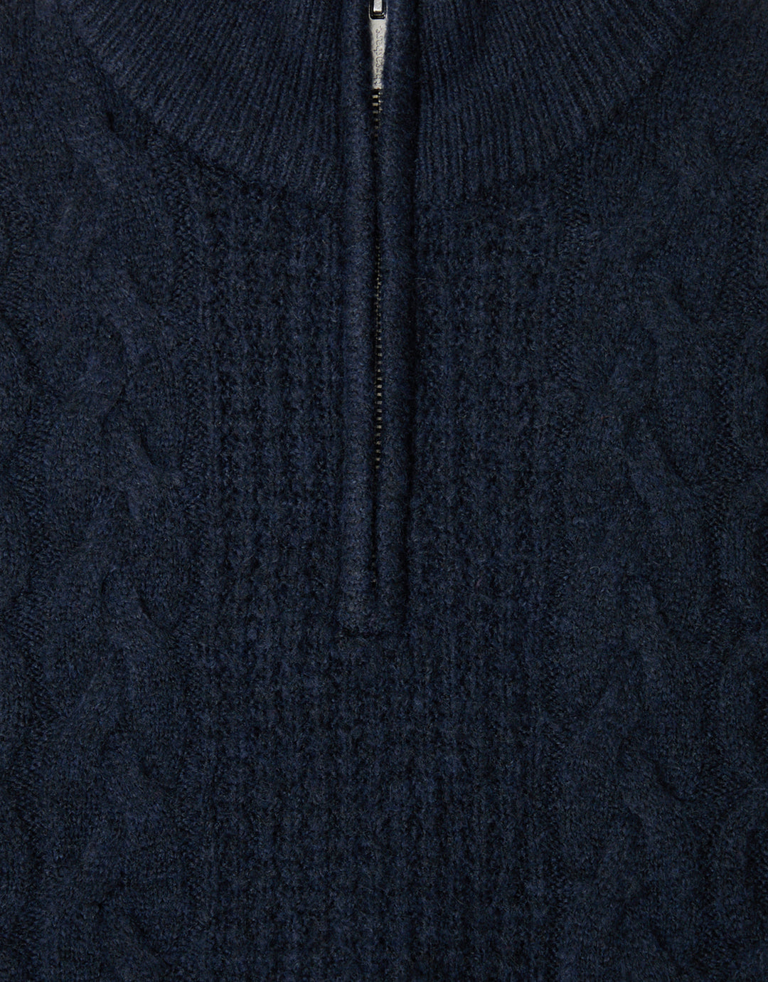 Threadbare Cable Knit Quarter Zip Jumper in Navy - zip detail