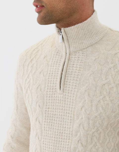 Threadbare Cable Knit Quarter Zip Jumper in Cream - close up