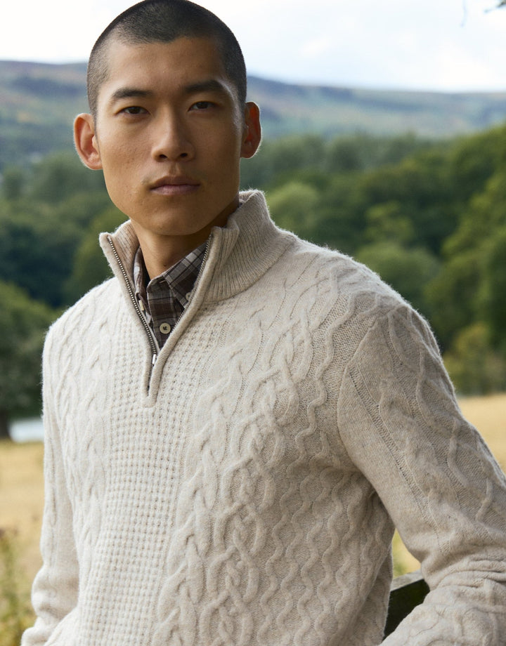 Cable Knit Quarter Zip Jumper in Cream