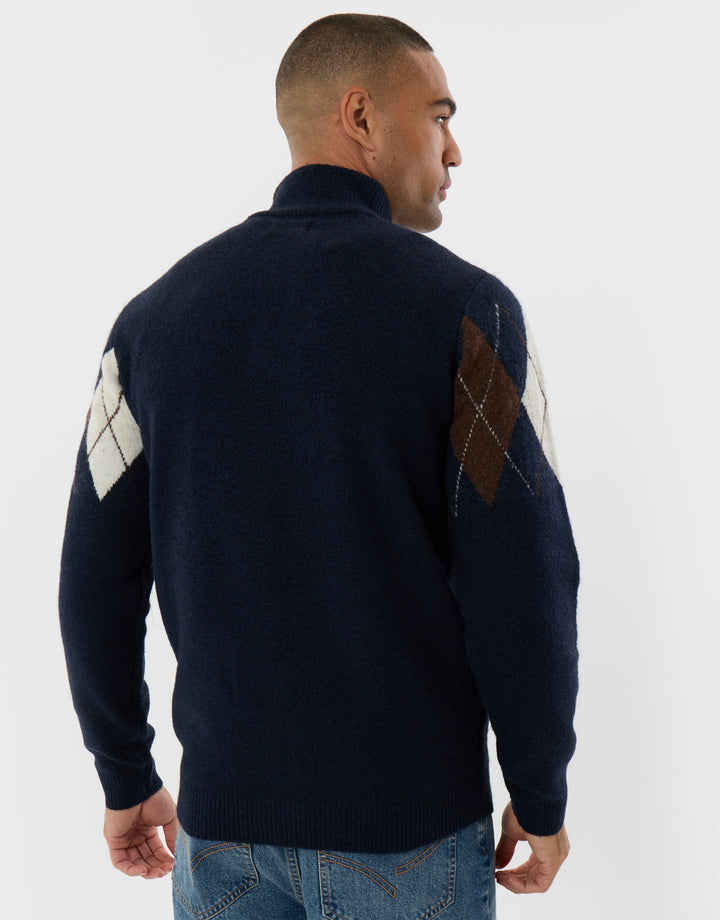 Arqyle Wool Blend Quarter Zip Jumper in Navy