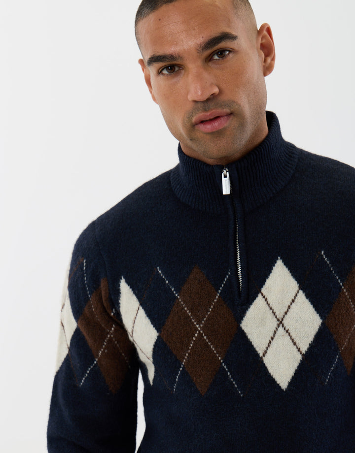 Arqyle Wool Blend Quarter Zip Jumper in Navy