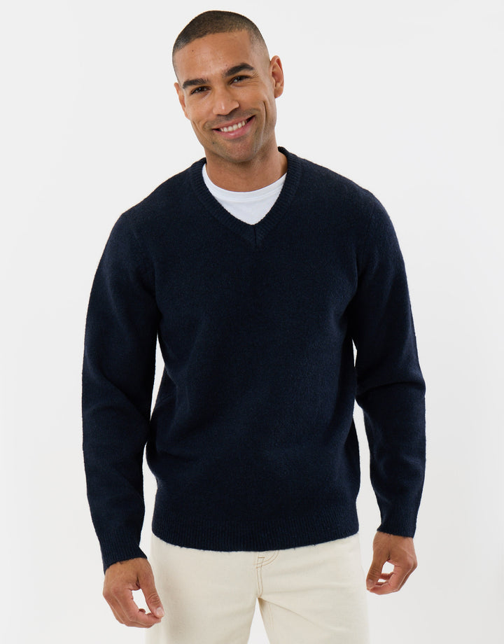 Soft V Neck Jumper in Navy
