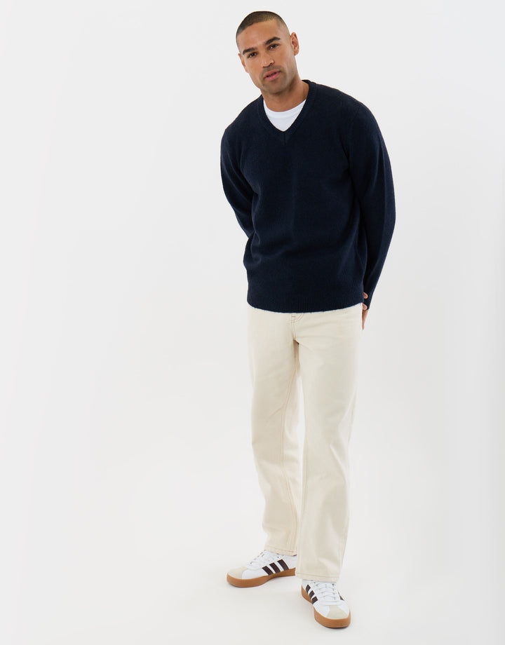 Soft V Neck Jumper in Navy