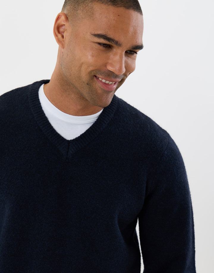 Soft V Neck Jumper in Navy