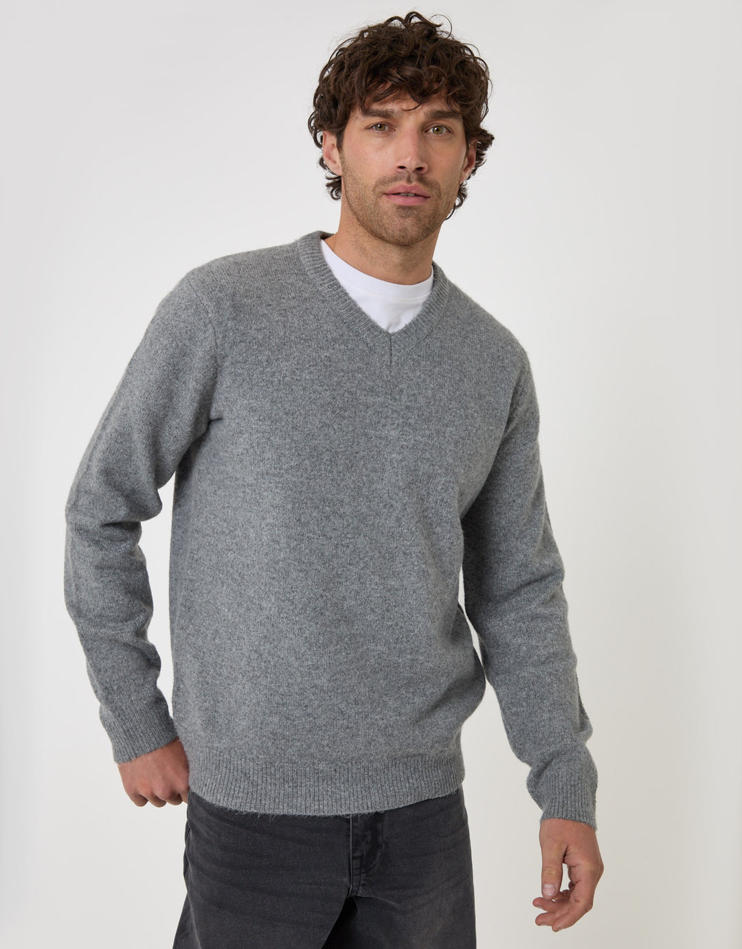 Soft V Neck Jumper in Grey Marl