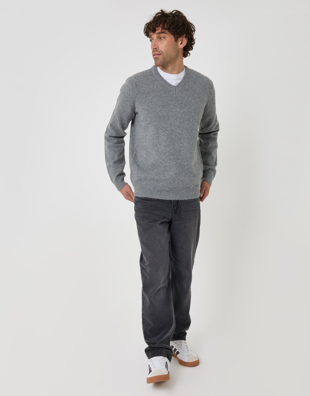 Soft V Neck Jumper in Grey Marl