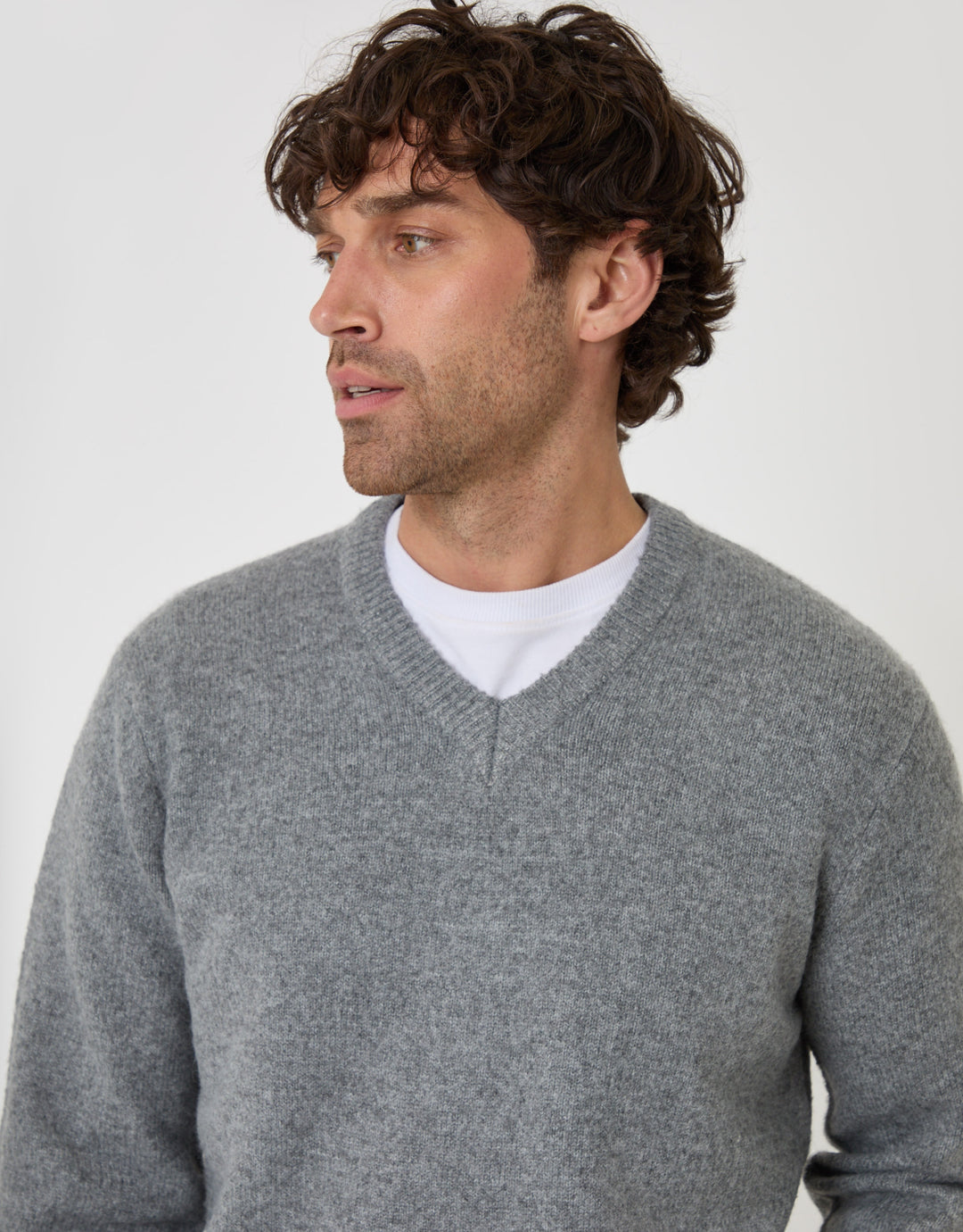 Soft V Neck Jumper in Grey Marl