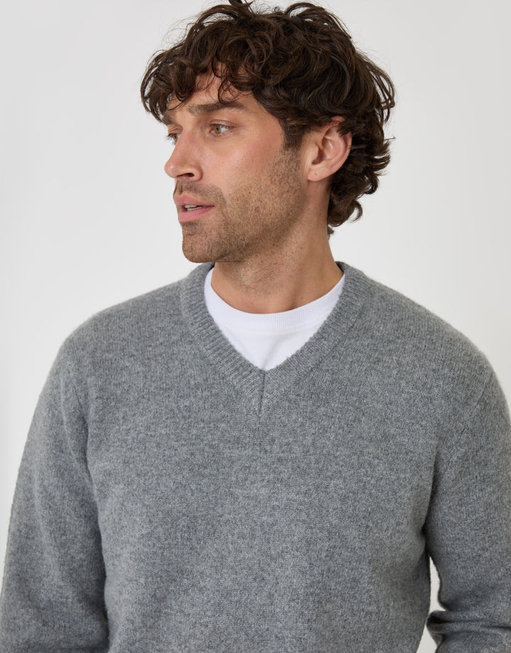 Soft V Neck Jumper in Grey Marl