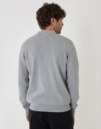 Threadbare Cotton Rich Quarter Zip Long Sleeve Polo in Grey Marl - back view